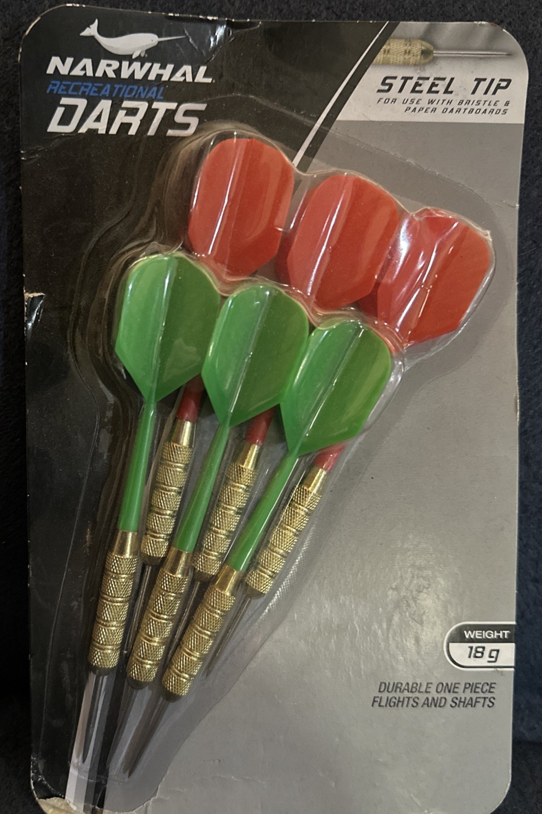 NARWHAL Steel TIP DARTS For Bristle Paper Dart Boards 18g Pkg of 6 NEW Durable