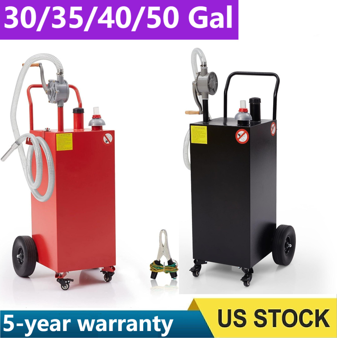 30/35/40/45 Gallon Portable Fuel Tank Gas Caddy w/ Pump Hose Wheels for Car Boat