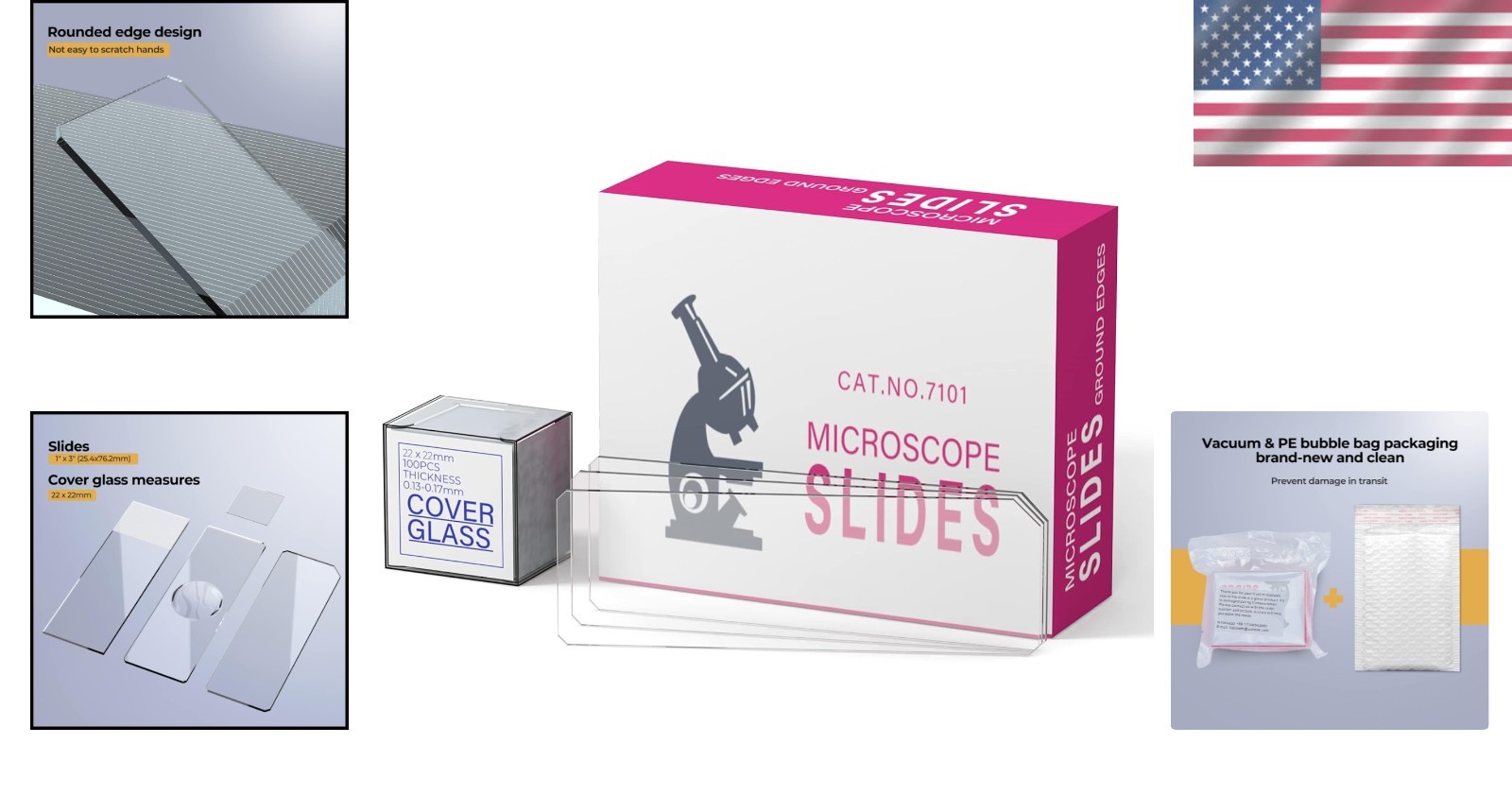 Complete Microscope Slides Set: 50 Slides & 100 22x22mm Coverslips – Pre-Cleaned