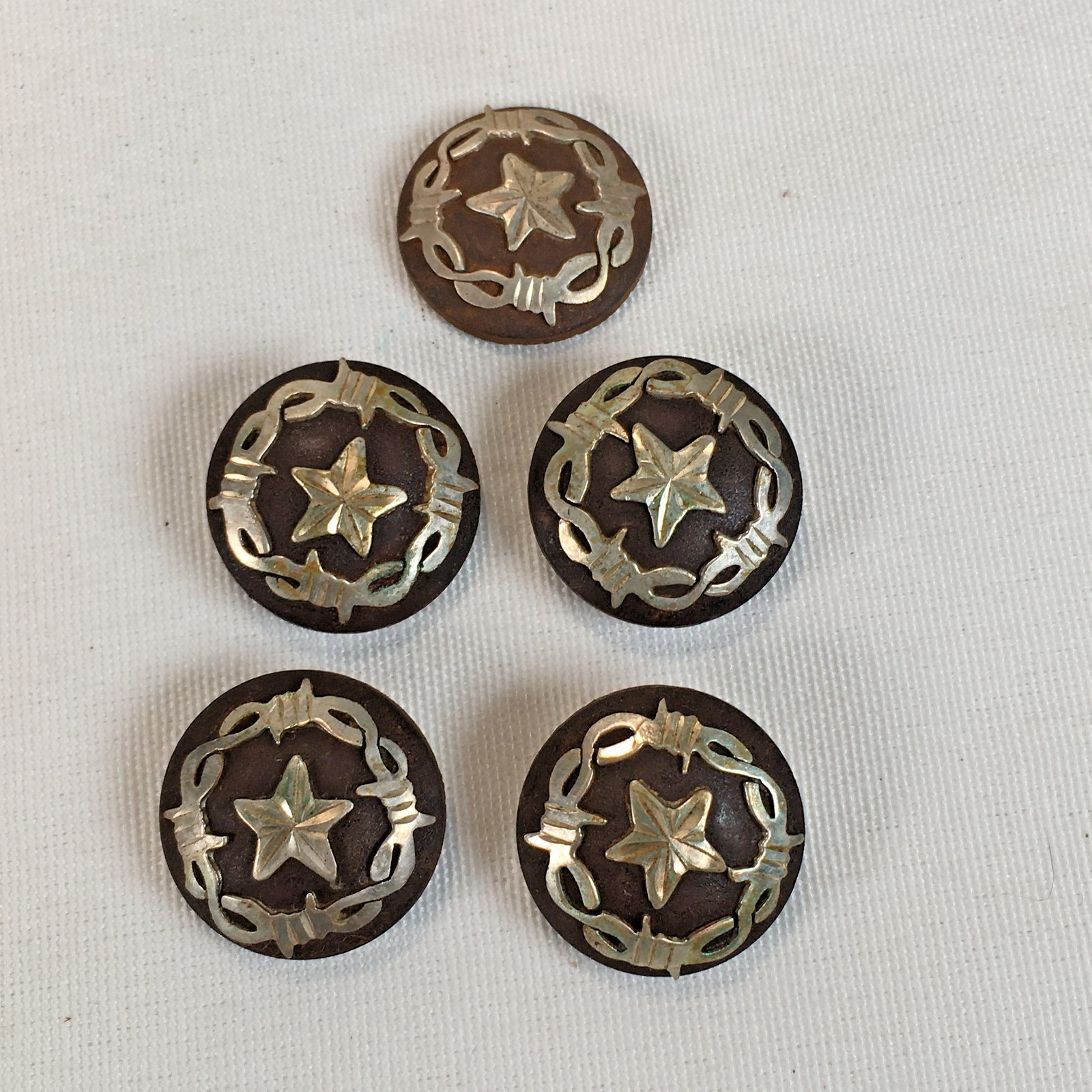 Lot of 5 Vintage Screw-Back Conchos Metal w/Nickel Silver Lone Star Design 1"