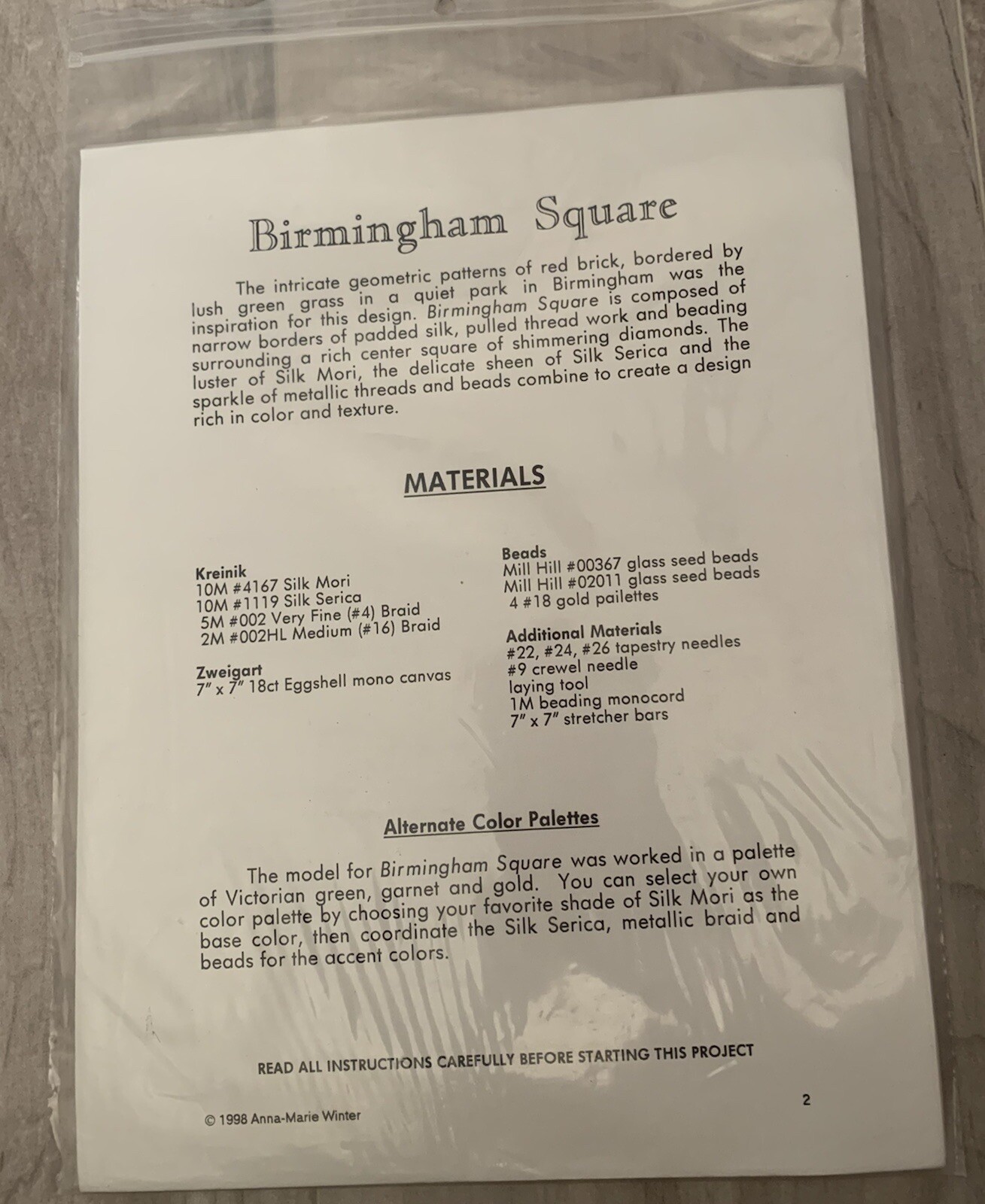 Vtg 1998 Birmingham Square Anna-Marie Winter Pattern