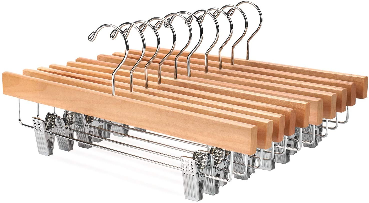 Solid Lotus Wood Deluxe Wooden Pants Hangers Bottom Hanger Jeans Hanger Skirt Ha