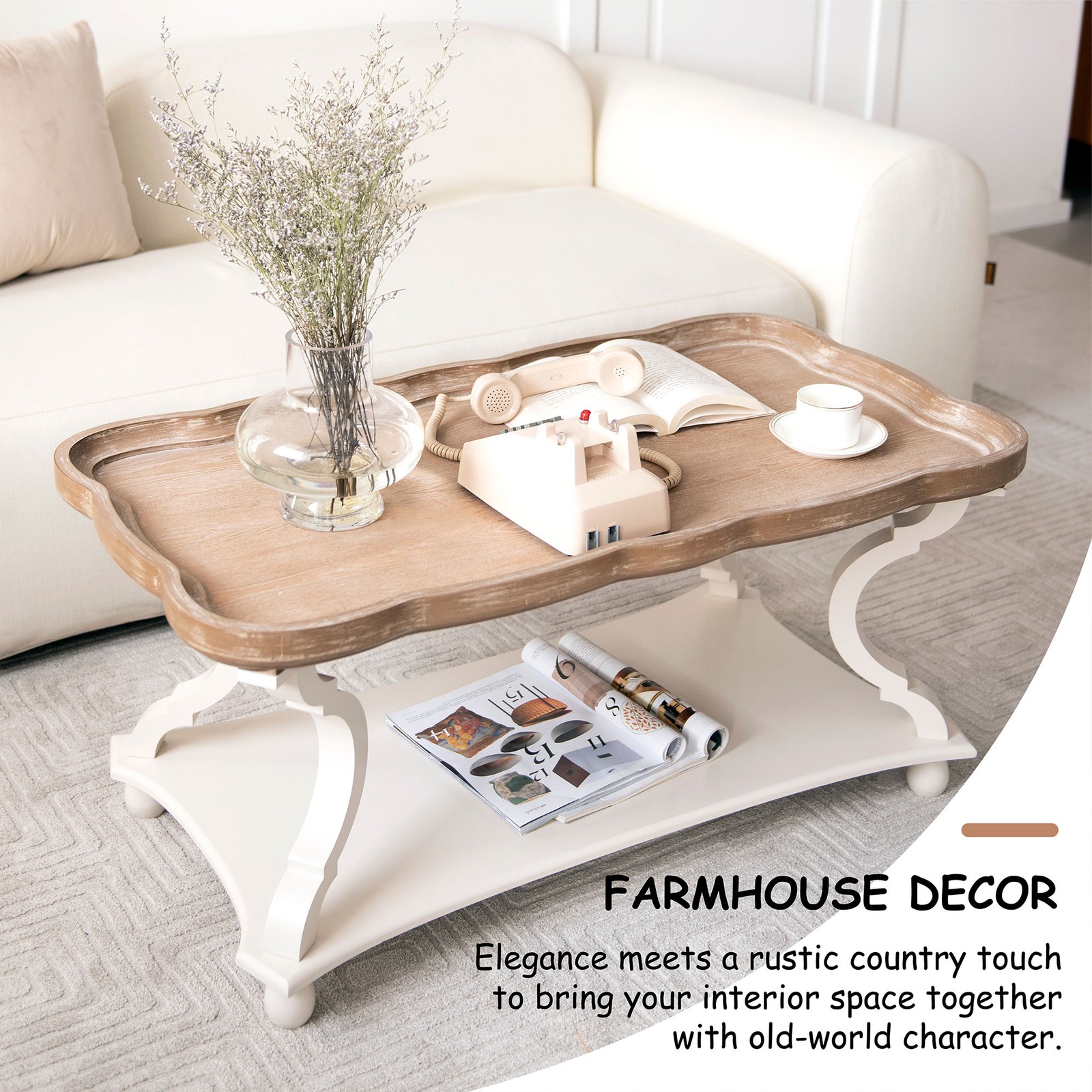 COZAYH Round Rustic Accent Table Wood Nightstand End Table, White (Open Box)