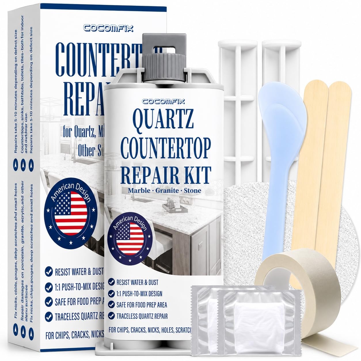 White Quartz Countertop Repair Kit for Chips, Cracks & Scratches
