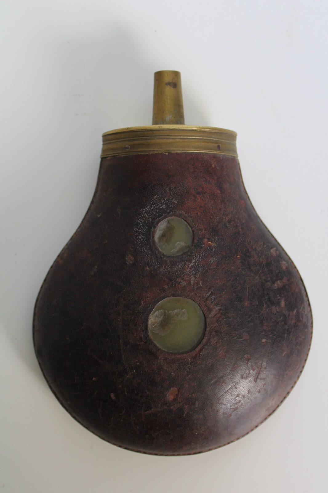 Antique 19th Century Leather & Brass Black Powder Flask