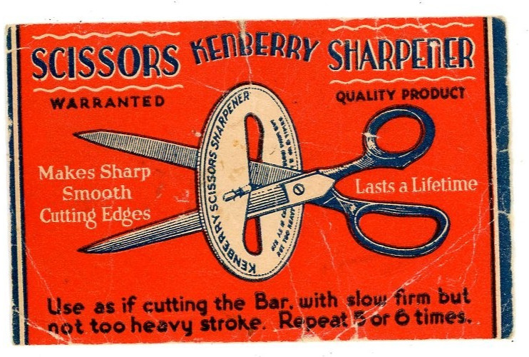 1932 Kenberry Sissors Sharpener  shipping envelope sleeve