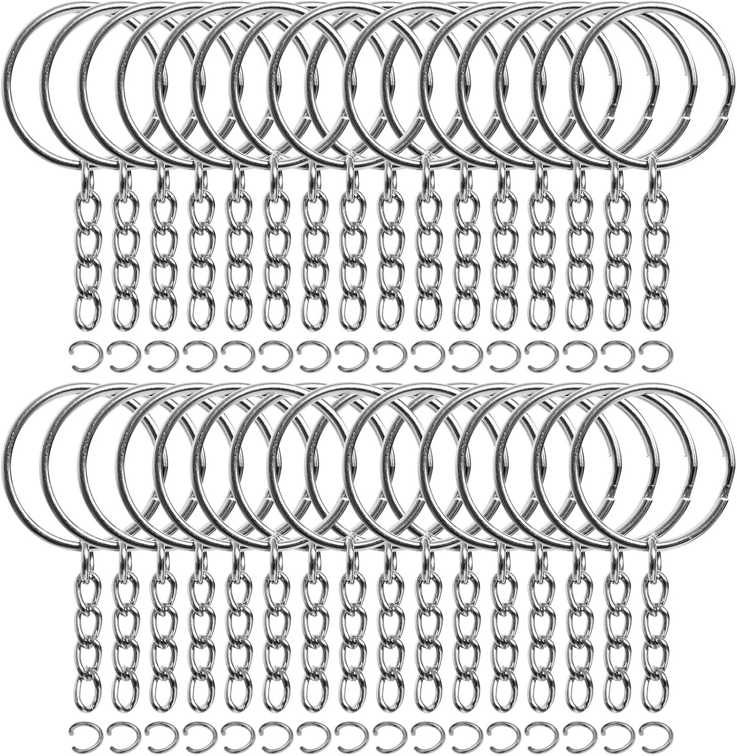 50 PC Bulk Keychains Set, Split Keychains Rings with Chain 1 Inch, Key Rings New