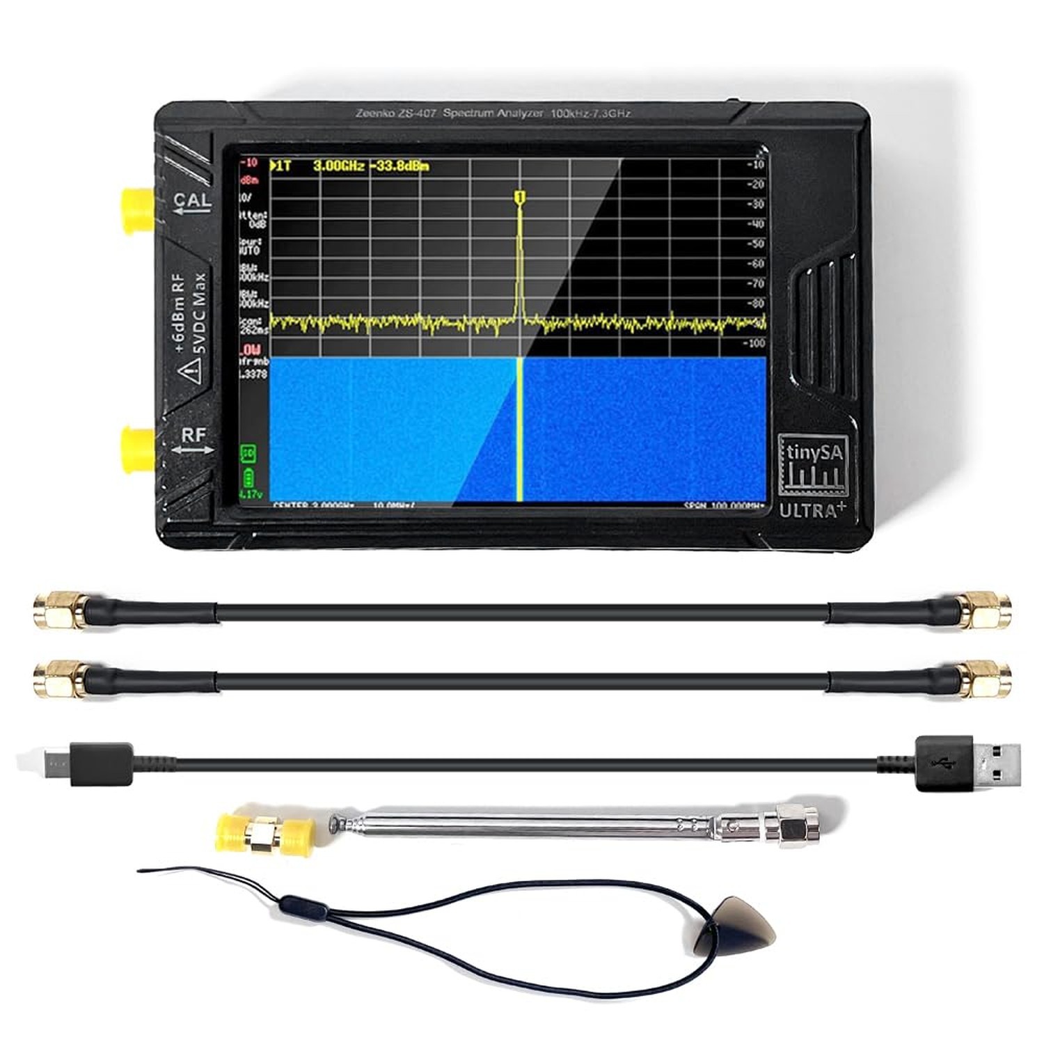 TinySA Ultra+ ZS407 7.3GHz Spectrum Analyzer, 4.0 Inch HW V0.5.4 100kHz-7.3GH...