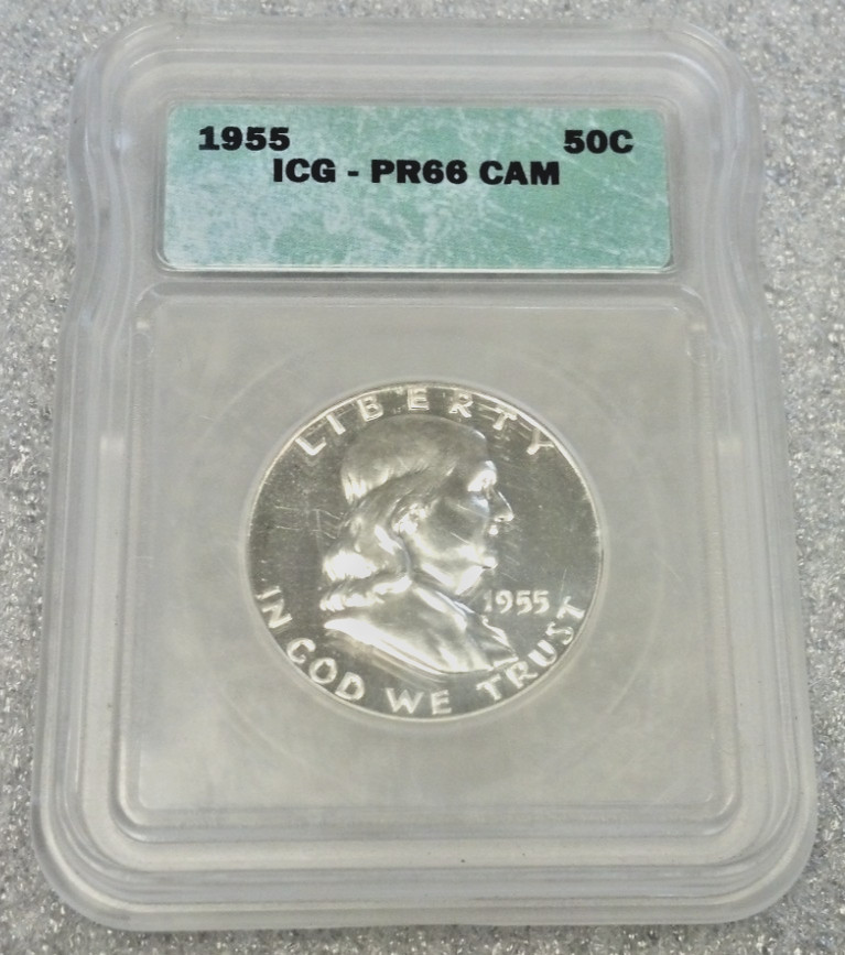 1955 FRANKLIN SILVER HALF 50c ICG PR66 CAMEO. REDUCED 7/7/26 (3177)