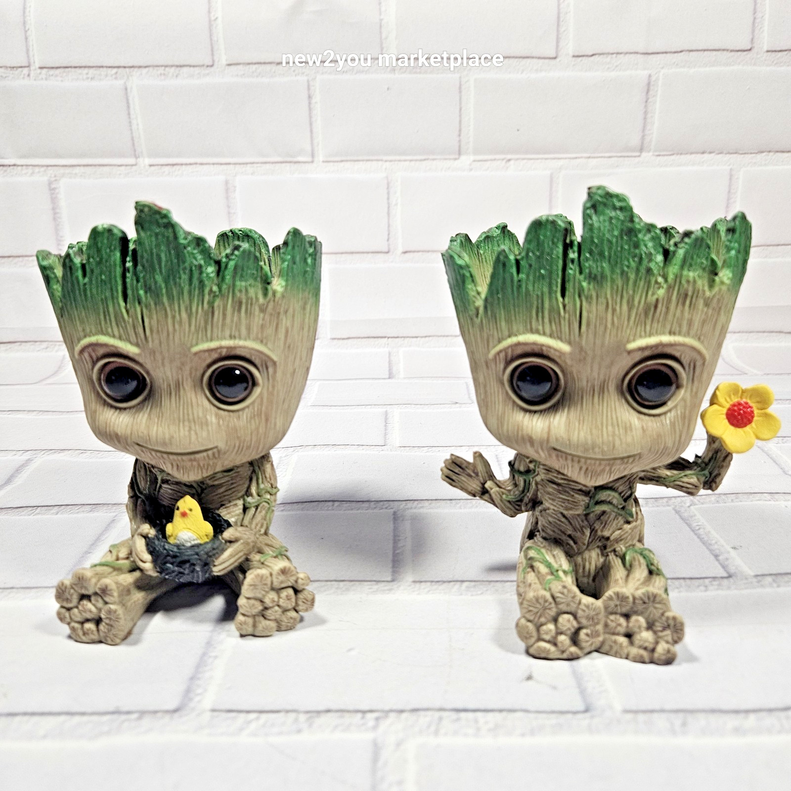 2 Baby Groot Flowerpots 5.5" Tall, Used As A Pen Holder Also succulents