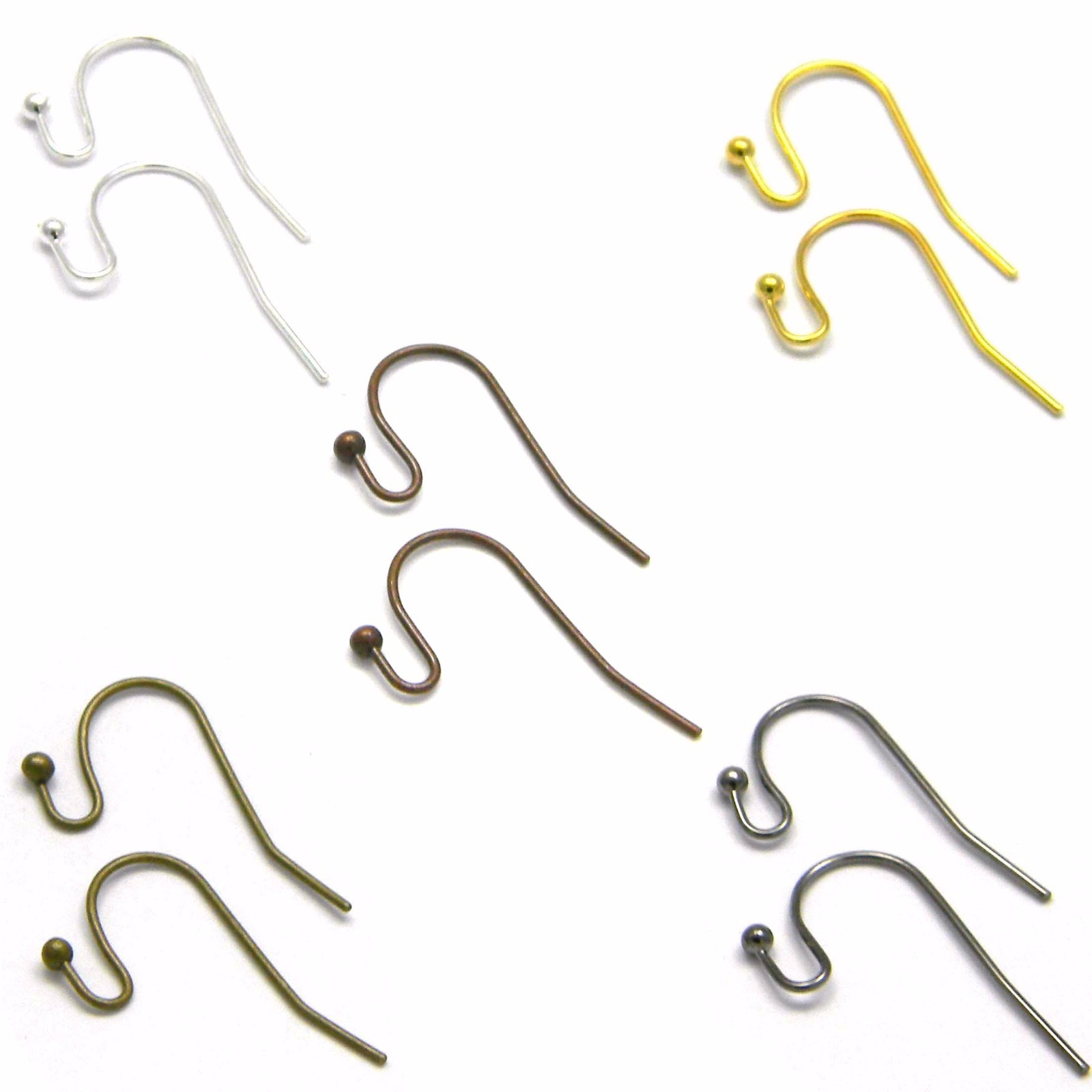20 Plated Fishhook Earwire Earring Findings With Open Fancy Ball Loop Fish Hooks