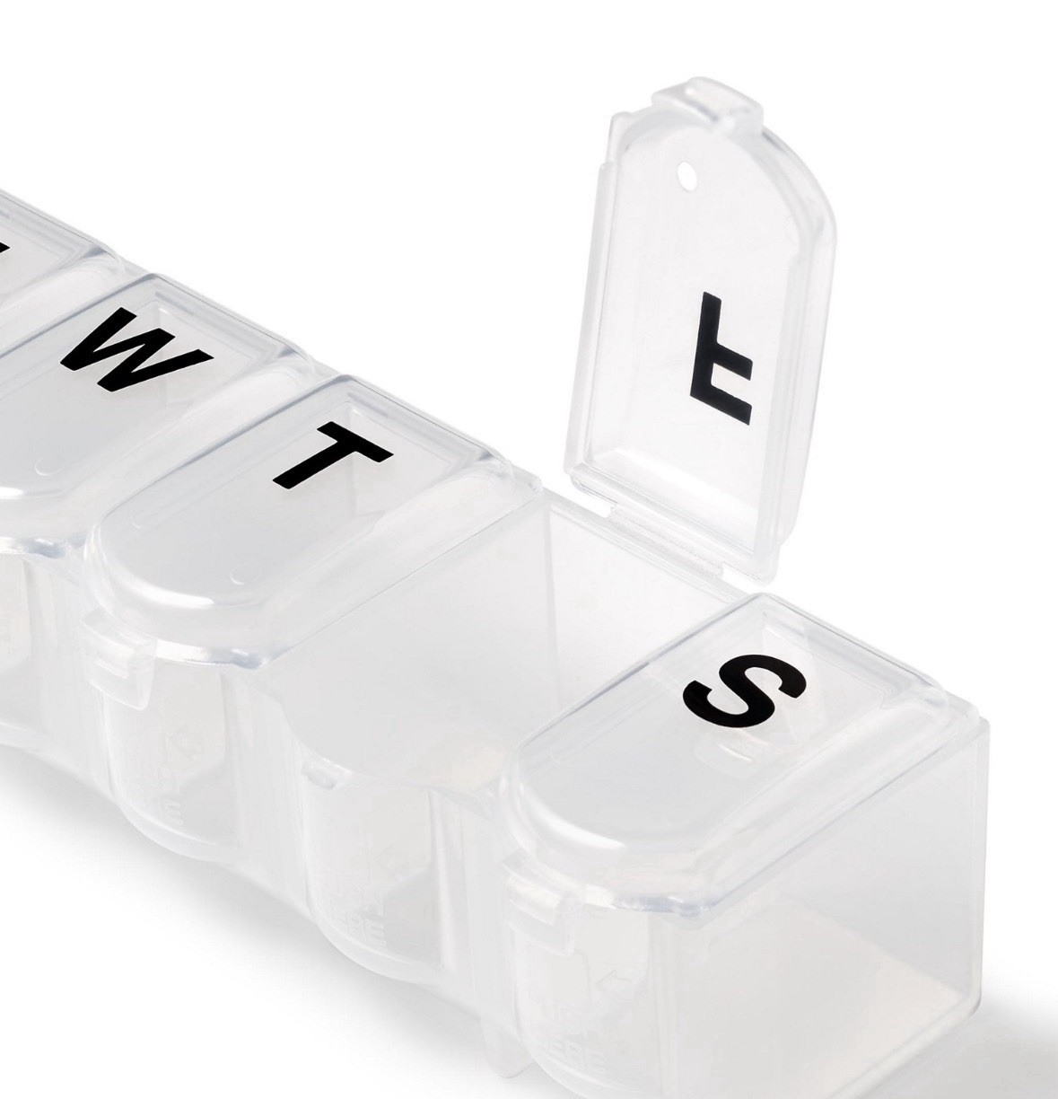 Weekly Vitamin Container Planner Case & Pill Box, Large, Push Open, Black
