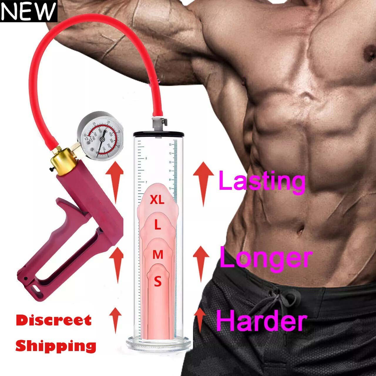 Male Enhancement Enlarger Pump System with Gauge 9 x 1.75 inch Acrylic Cylinder