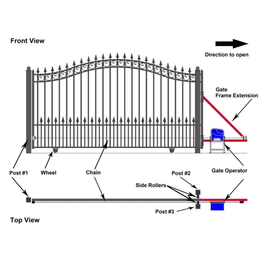 ALEKO Garden Yard Steel Single Sliding 12' Gate Prague Style with Gate Opener