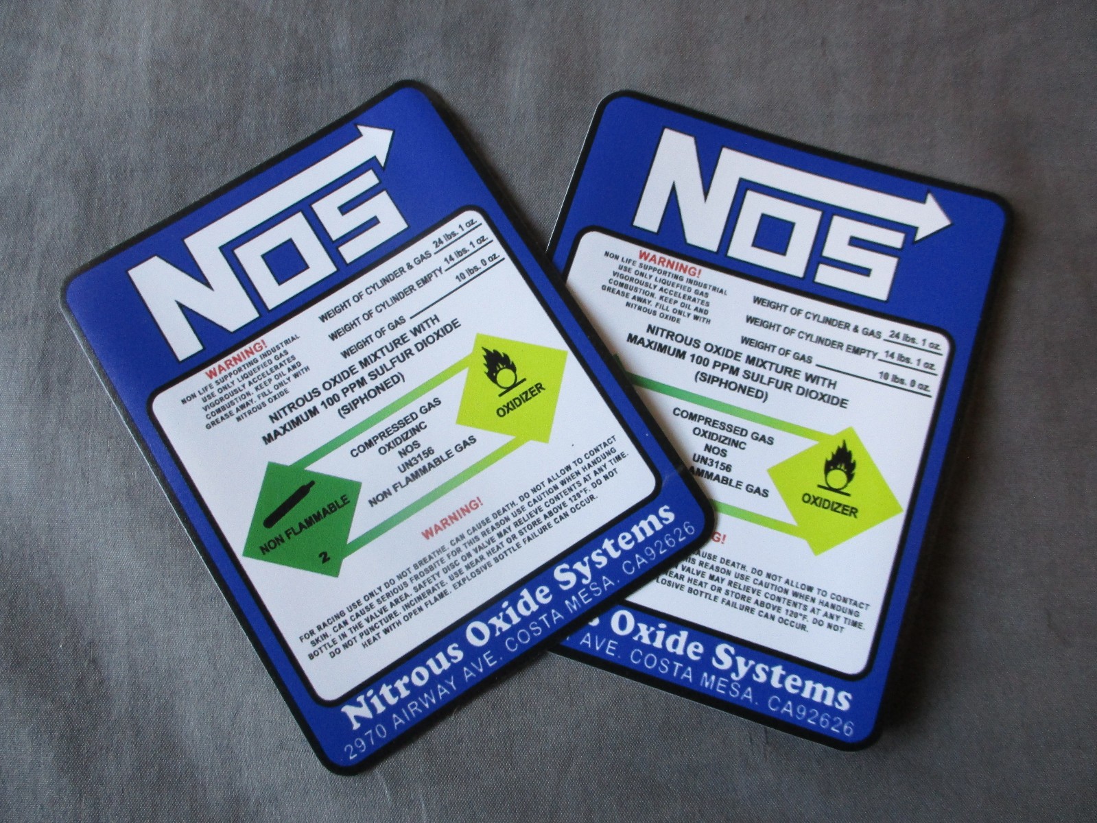2X NOS Nitrous Oxide Racing BLUE Label Decals Stickers FREE SHIPPING