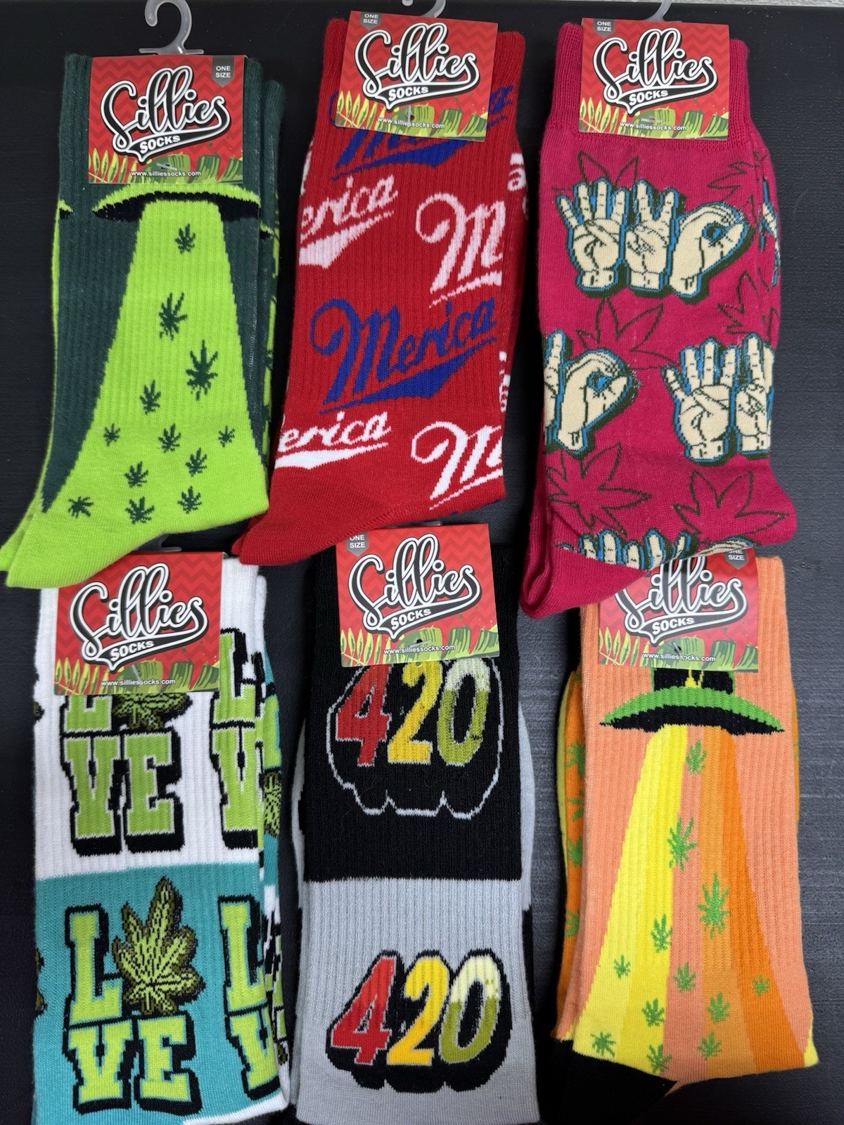 Sillies One size socks 6 Pack Mushroom, Leaves, 420