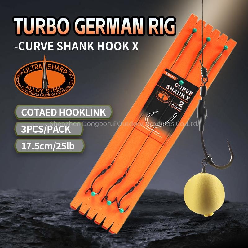 3pcs Carp Fishing Rig  Turbo German Rig Curve Shank Hook 2 4 6 Ready Rig Tackle