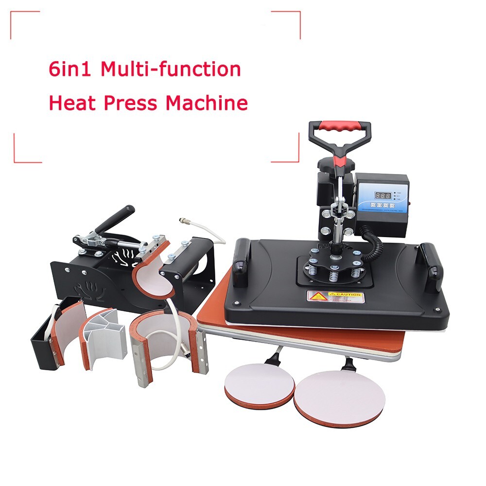 110V 6in1 Multi-function Heat Press Machine with Platen Press Tshirt Mug Plate
