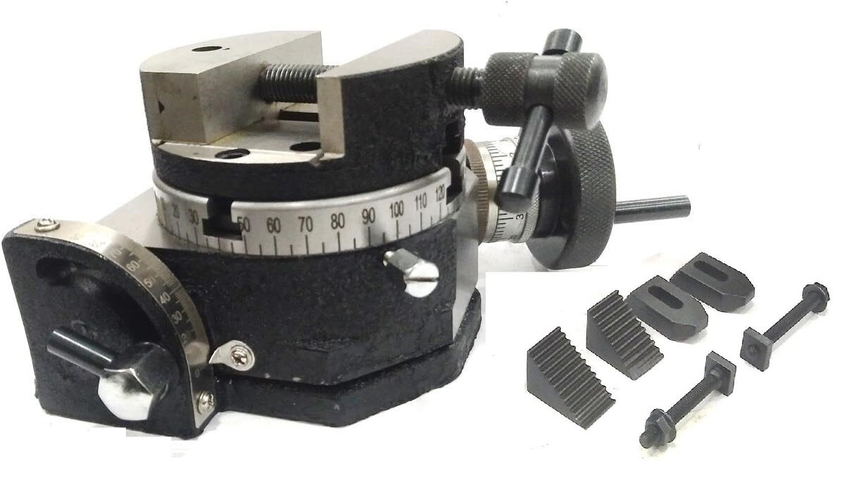 4"/100mm Rotary Table Horizontal Vertical w/ Suitable Round Vice & Clamp Kit-USA