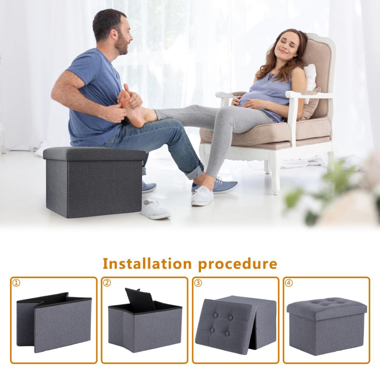 Storage Ottoman Footrest Stool Small Ottoman with Storage Foldable Ottomans Foot