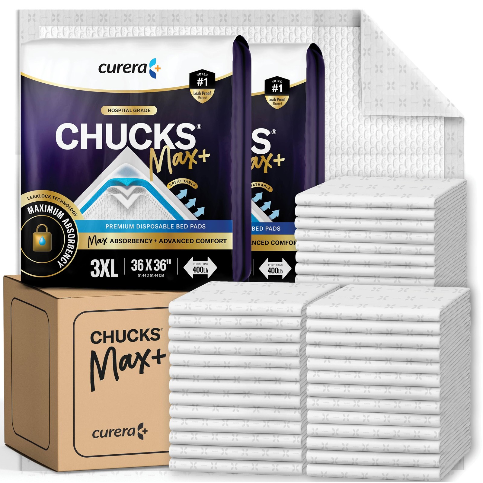 Chucks MAX+ Hospital Bed Pads Disposable Adult 36 x 36 36” x (40 Pack)
