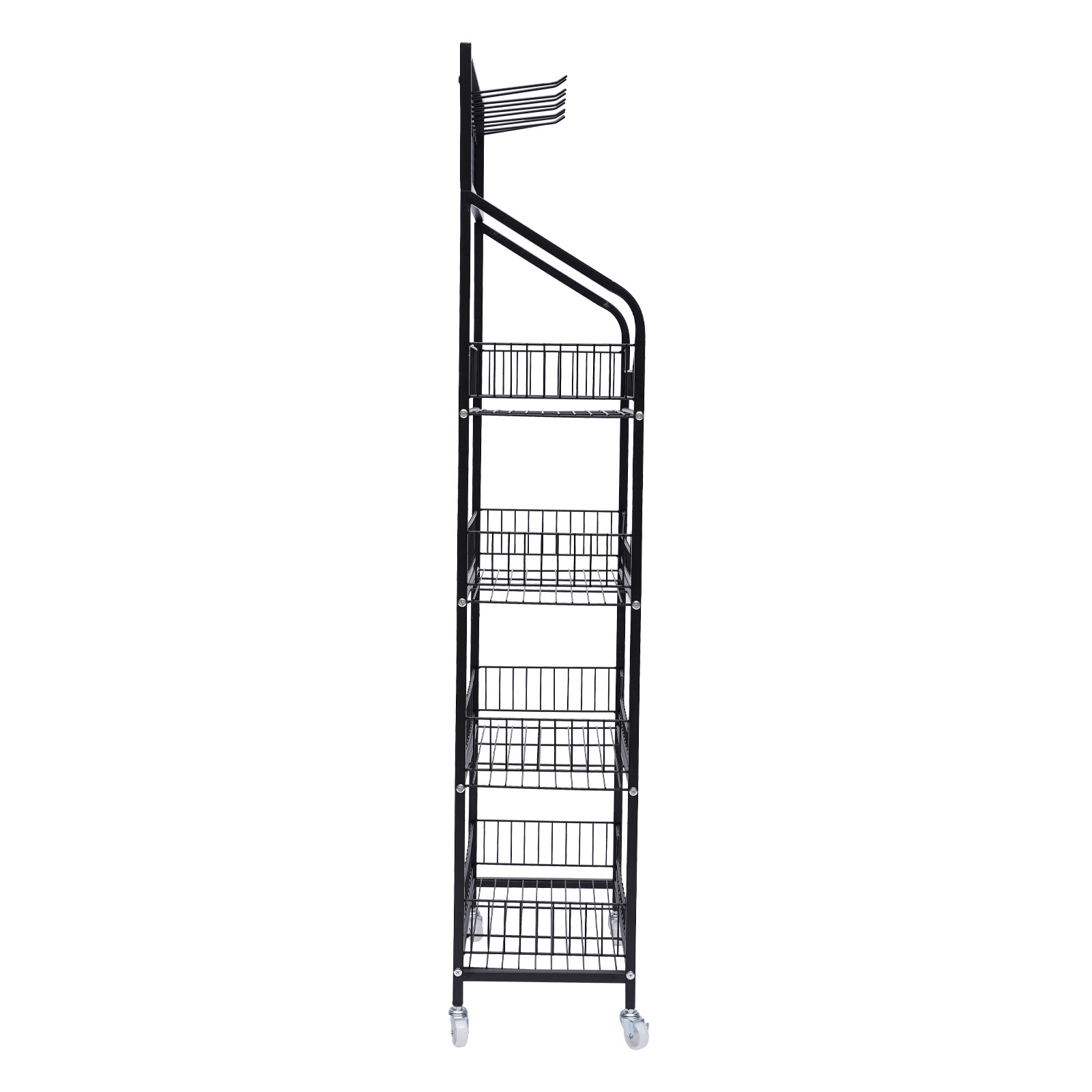 4-Tier Metal Baker's Rack With Locking Wheels, Wine Rack & 5 Hooks
