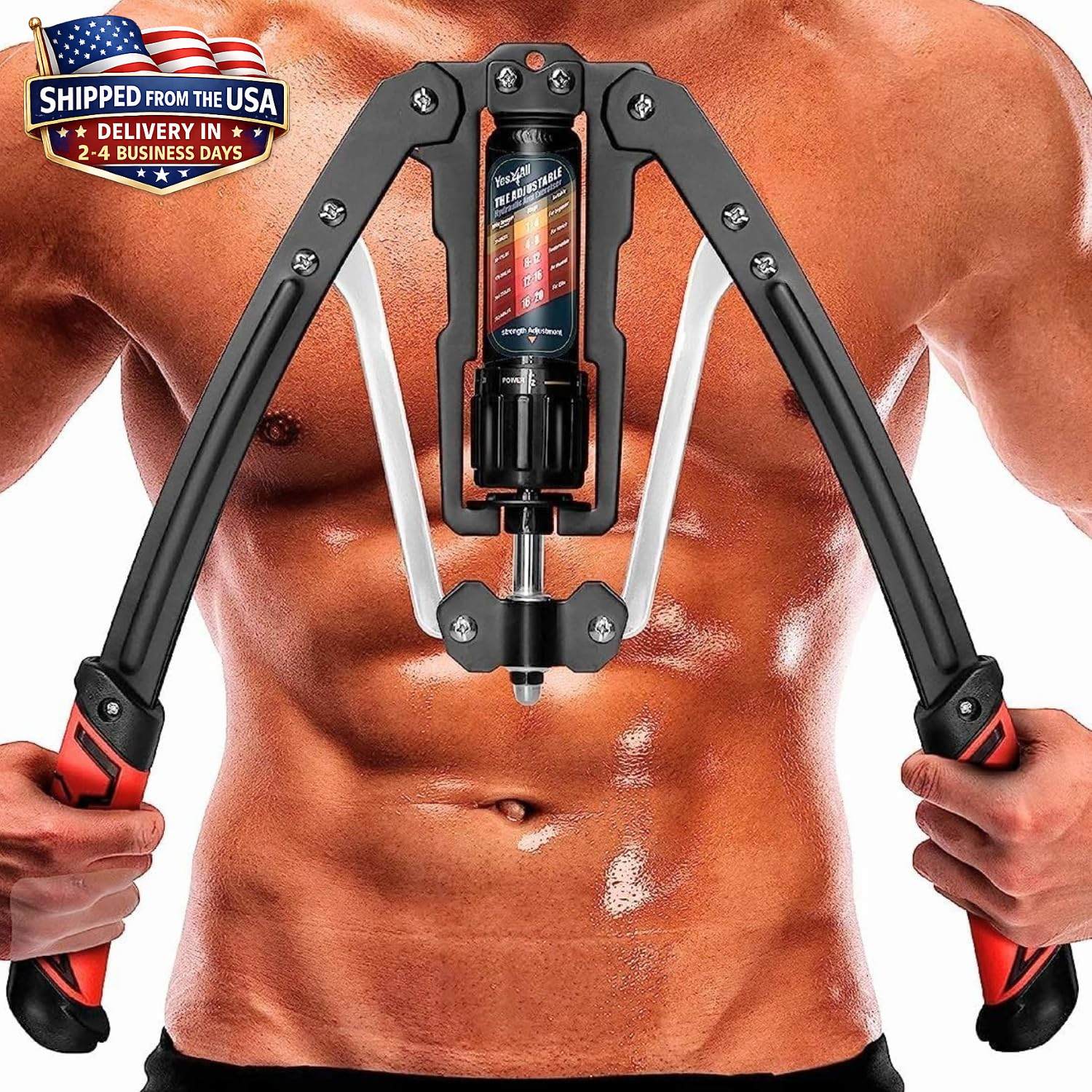 Twister Arm Exerciser Adjustable 22-440lbs Hydraulic Power Chest Red