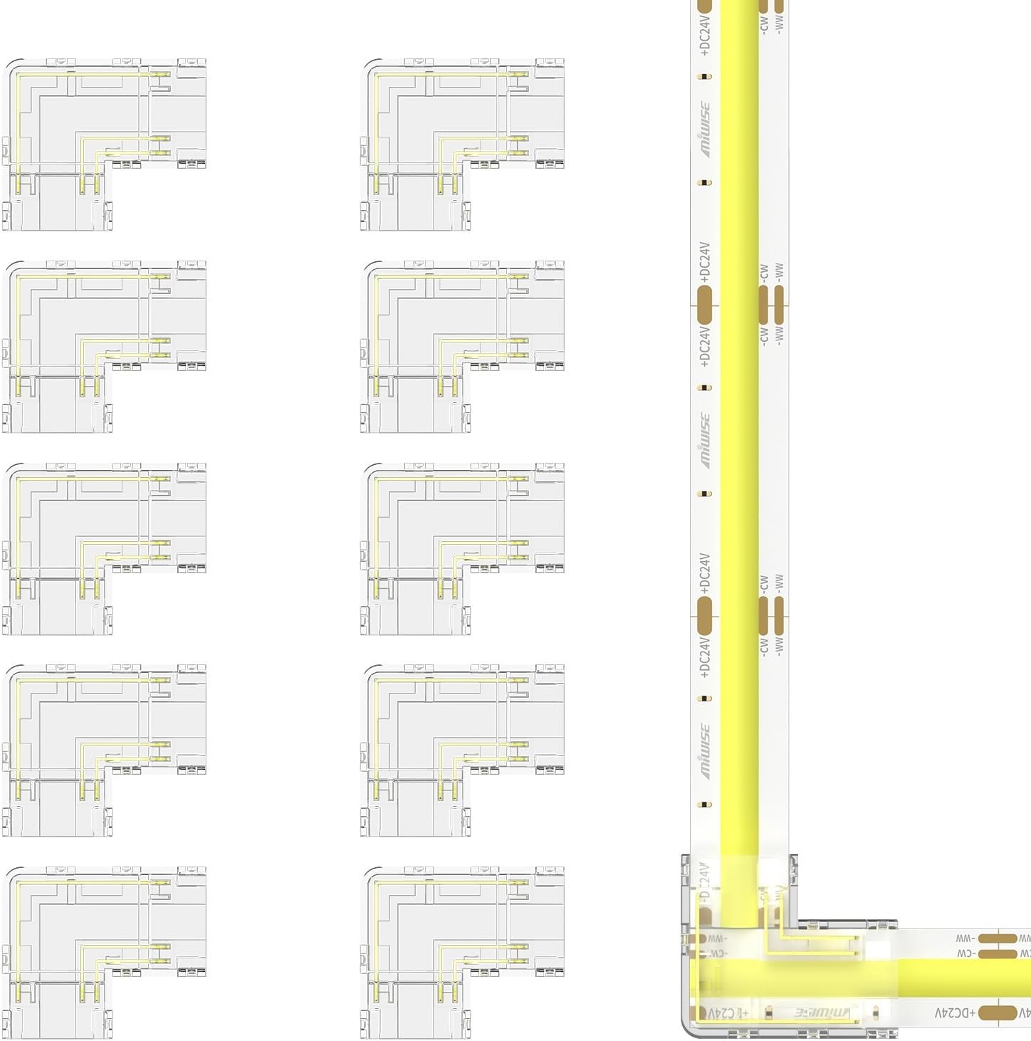 MIWISE 10mm Connectors Kit for 3-Pin CCT L-Shaped(10pcs), Transparent