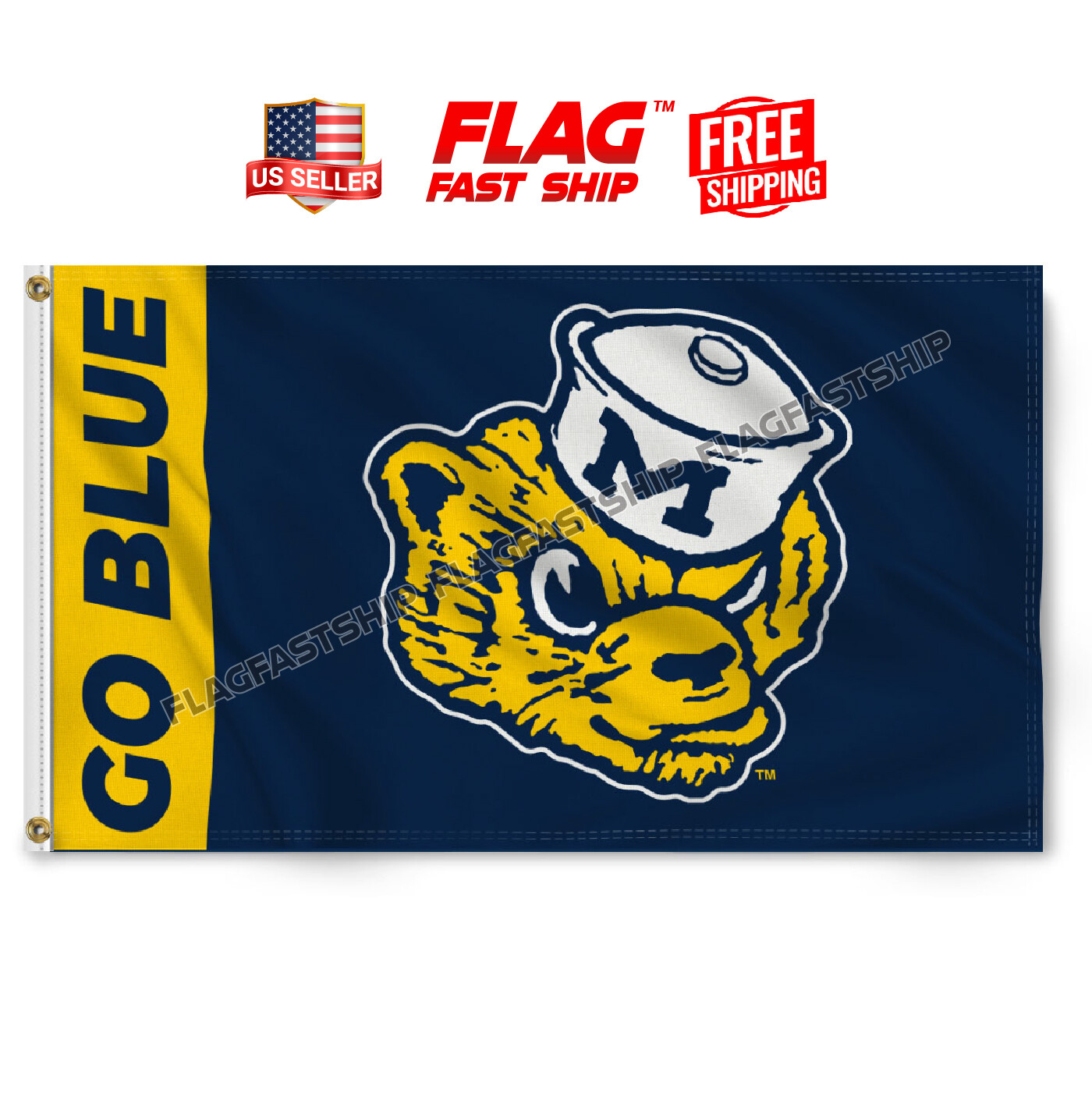 Michigan Wolverines Flag 3x5 ft GO BLUE Man Cave Logo Banner NCAA FREE Shipping