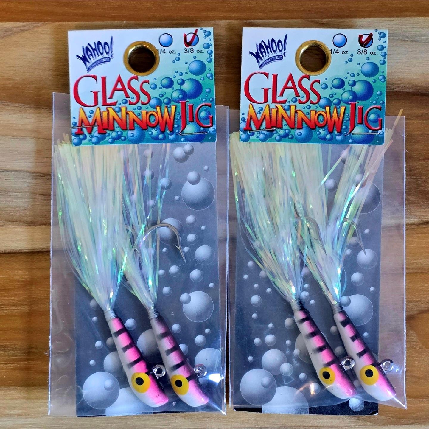 (Ct of 2) Wahoo Glass Minnow Jig 3/8 oz Pink White Tiger Premium Saltwater Hooks
