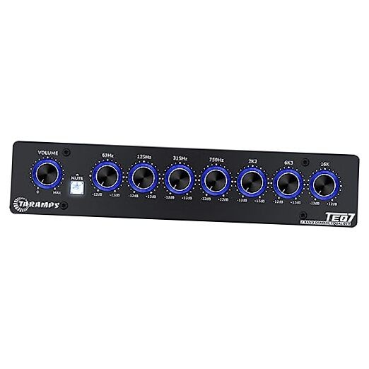 TEQ 7 Stereo 7-Band Graphic Equalizer RCA Input 2 Channels HPF and LPF Blue