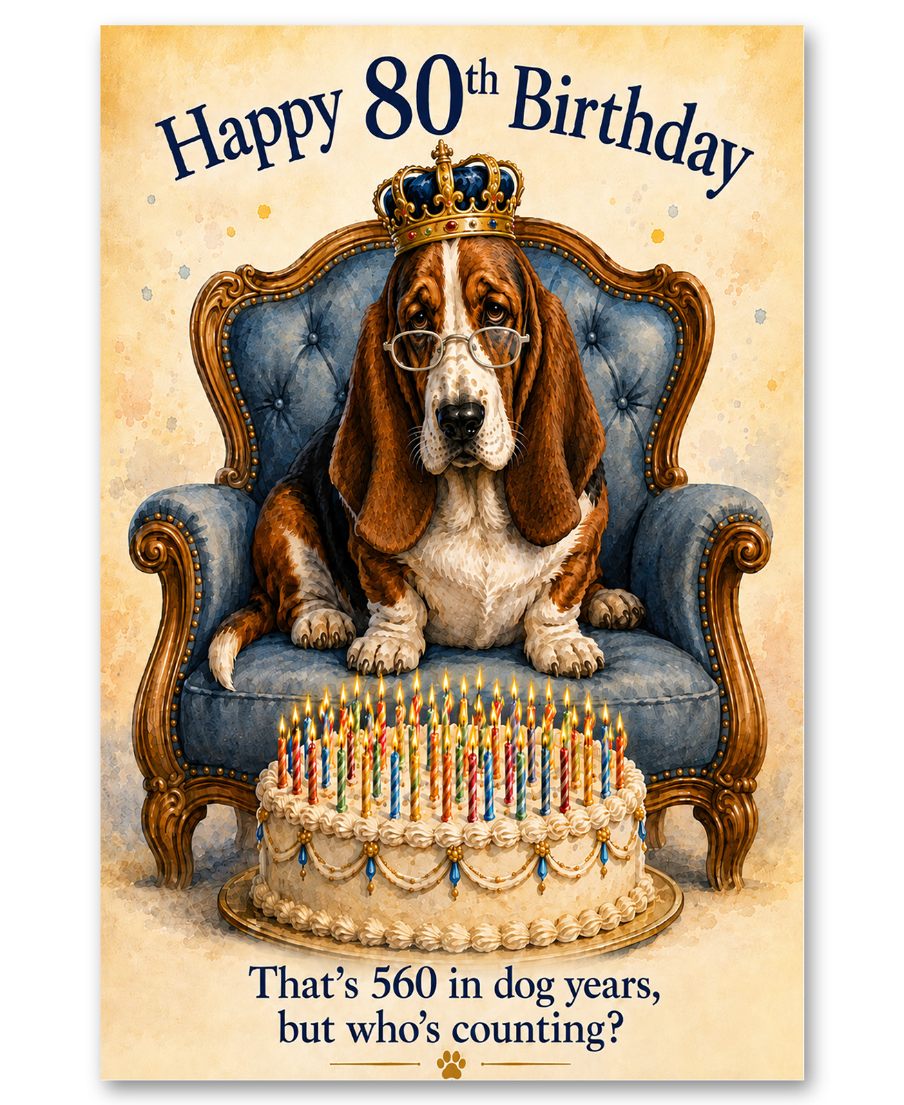 80th Birthday - Basset Hound Card