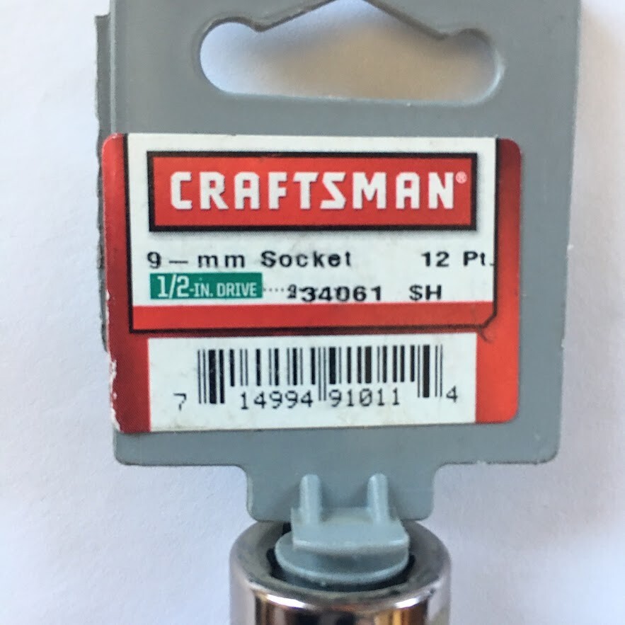 Craftsman 9 mm x 1/2" Dr Socket USA 34061 -12 PT - Made in USA - Free USA Ship