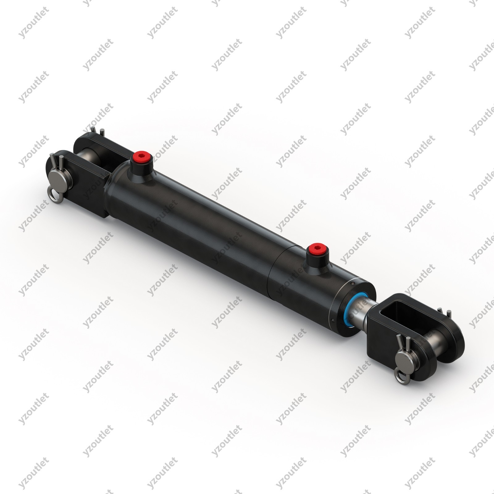 2" Bore, 20" Stroke, Hydraulic Welded Cylinder - Clevis, Ports are 90° w/Pins