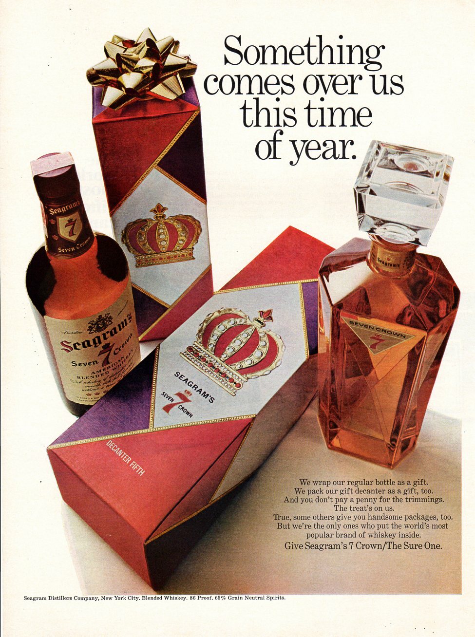 Vintage advertising print Alcohol Seagram's 7 Crown decanter fifth box gift 1967