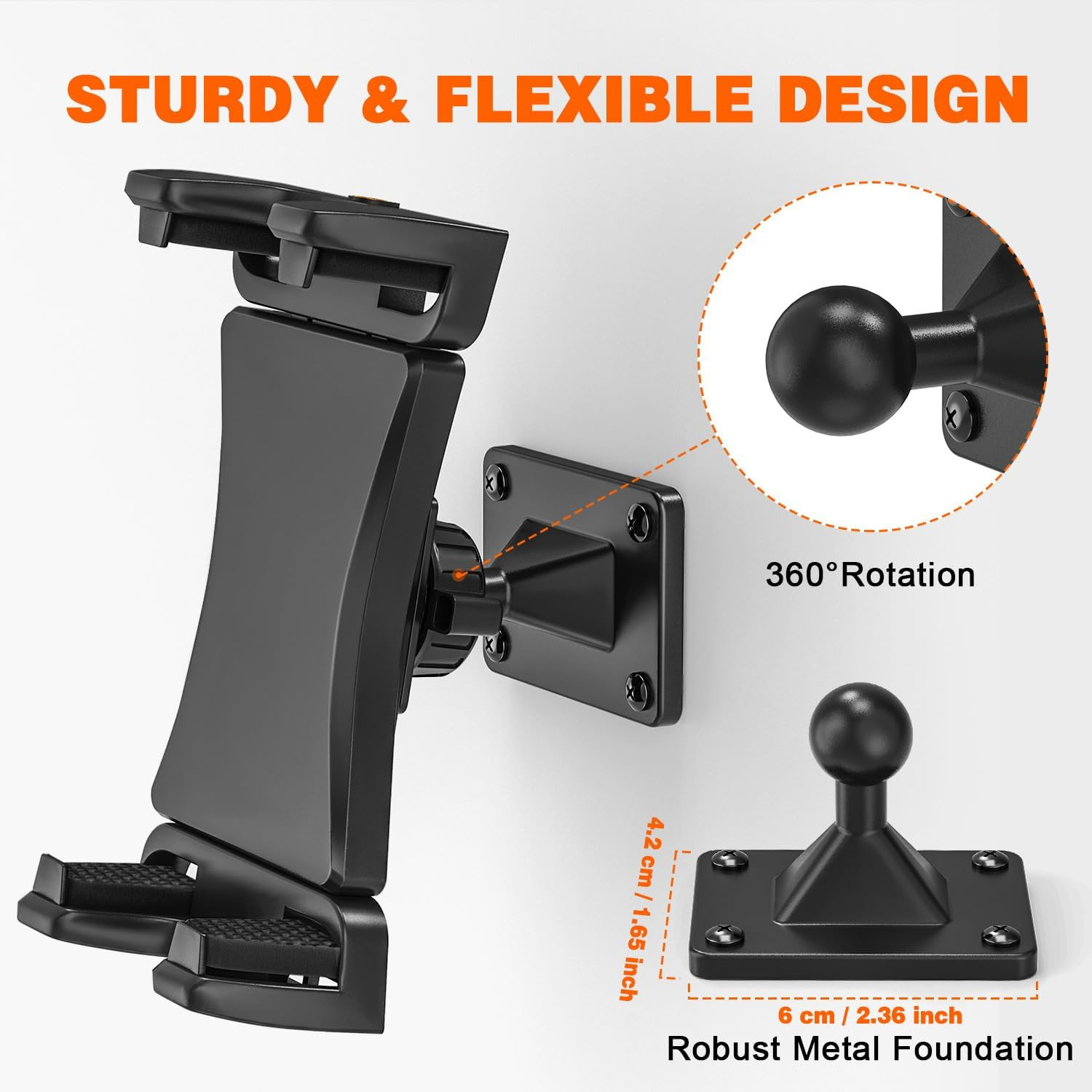 Tablet Wall Mount, 360° Rotation Tablet Holder Stand, Sturdy Metal Base, Kitchen