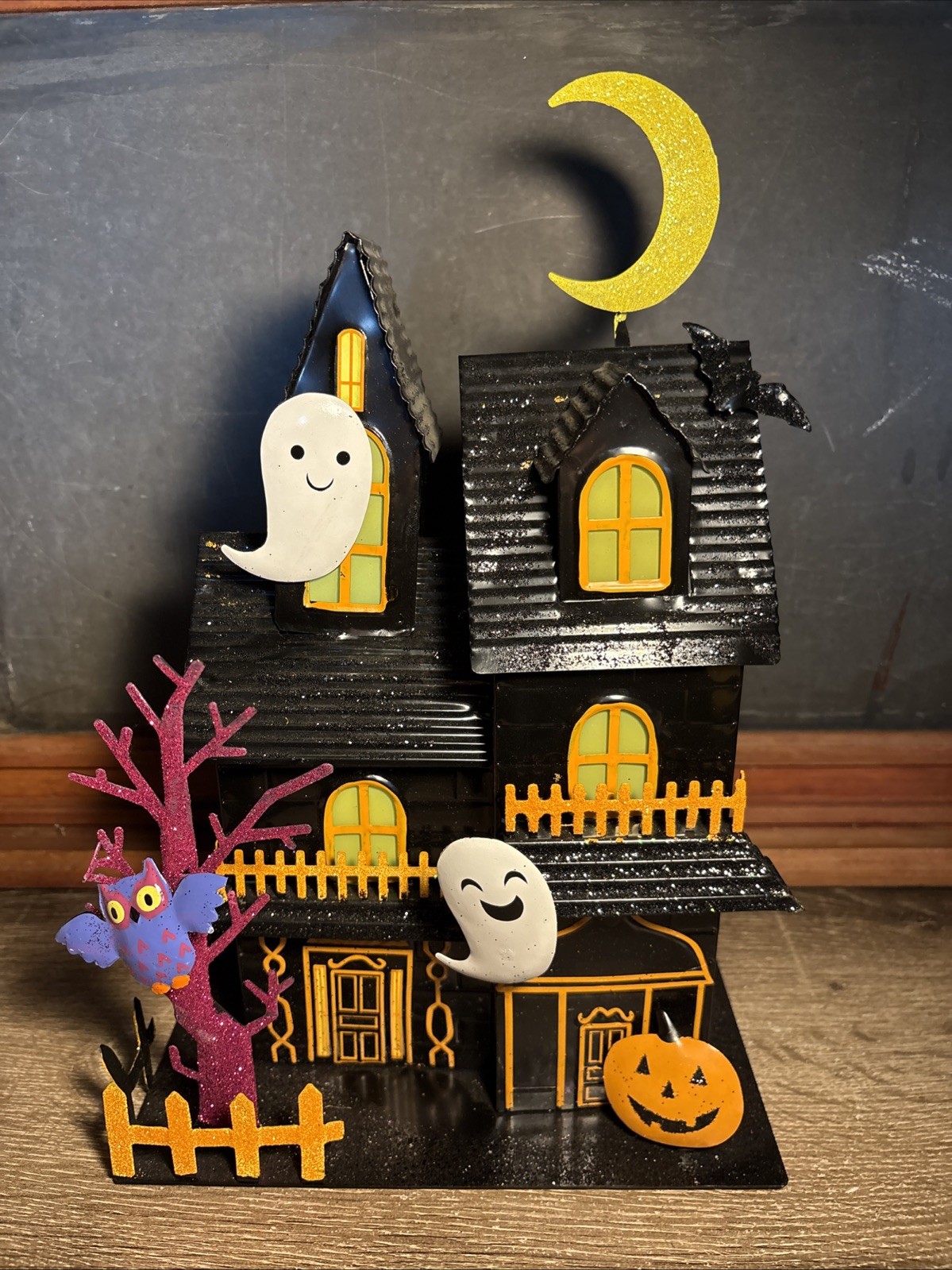 Black Metal Halloween Haunted House Lights Ghost Owl Pumpkin Moon Tabletop A2