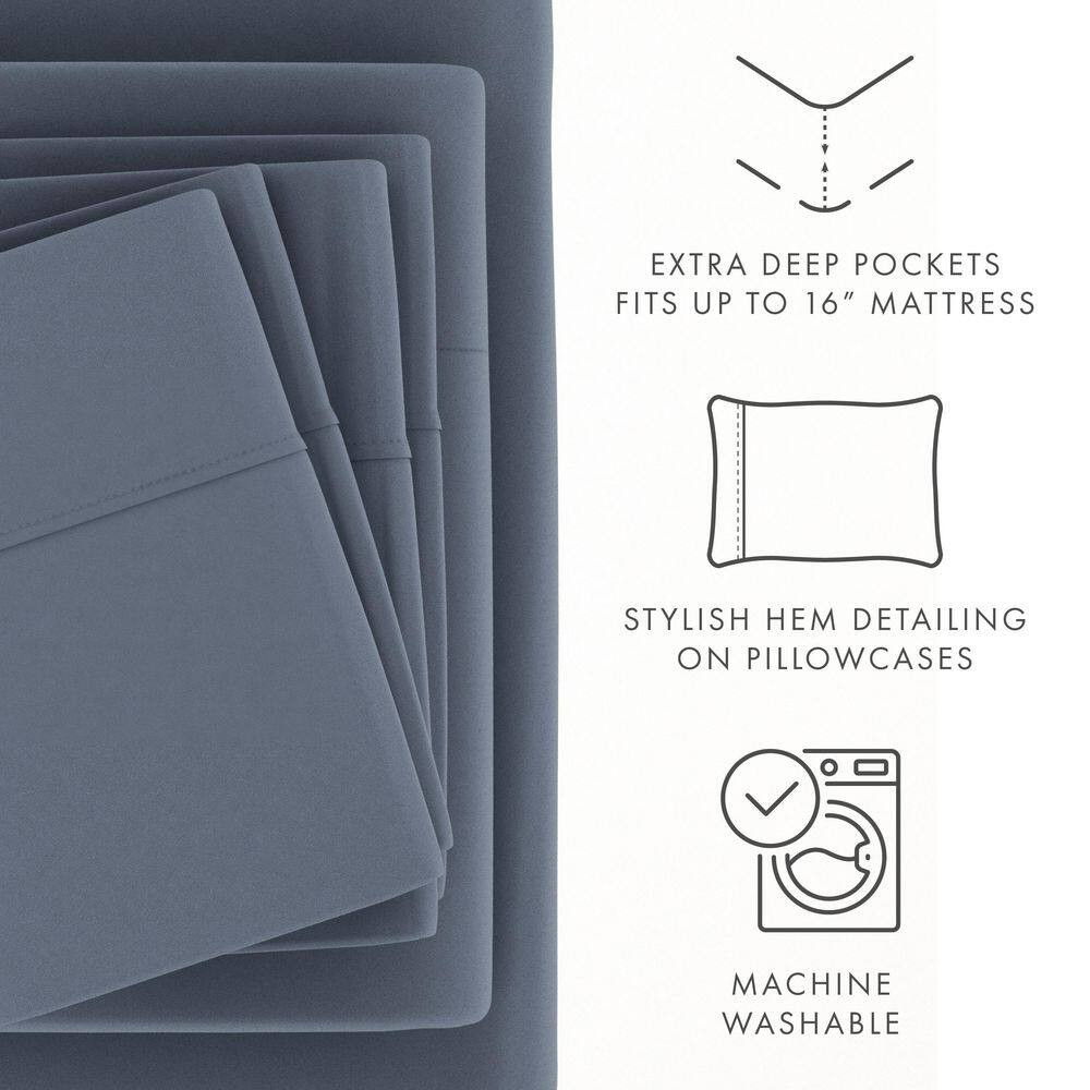 6-Piece Solid Stone Twin Extra Long Bed Sheet Set