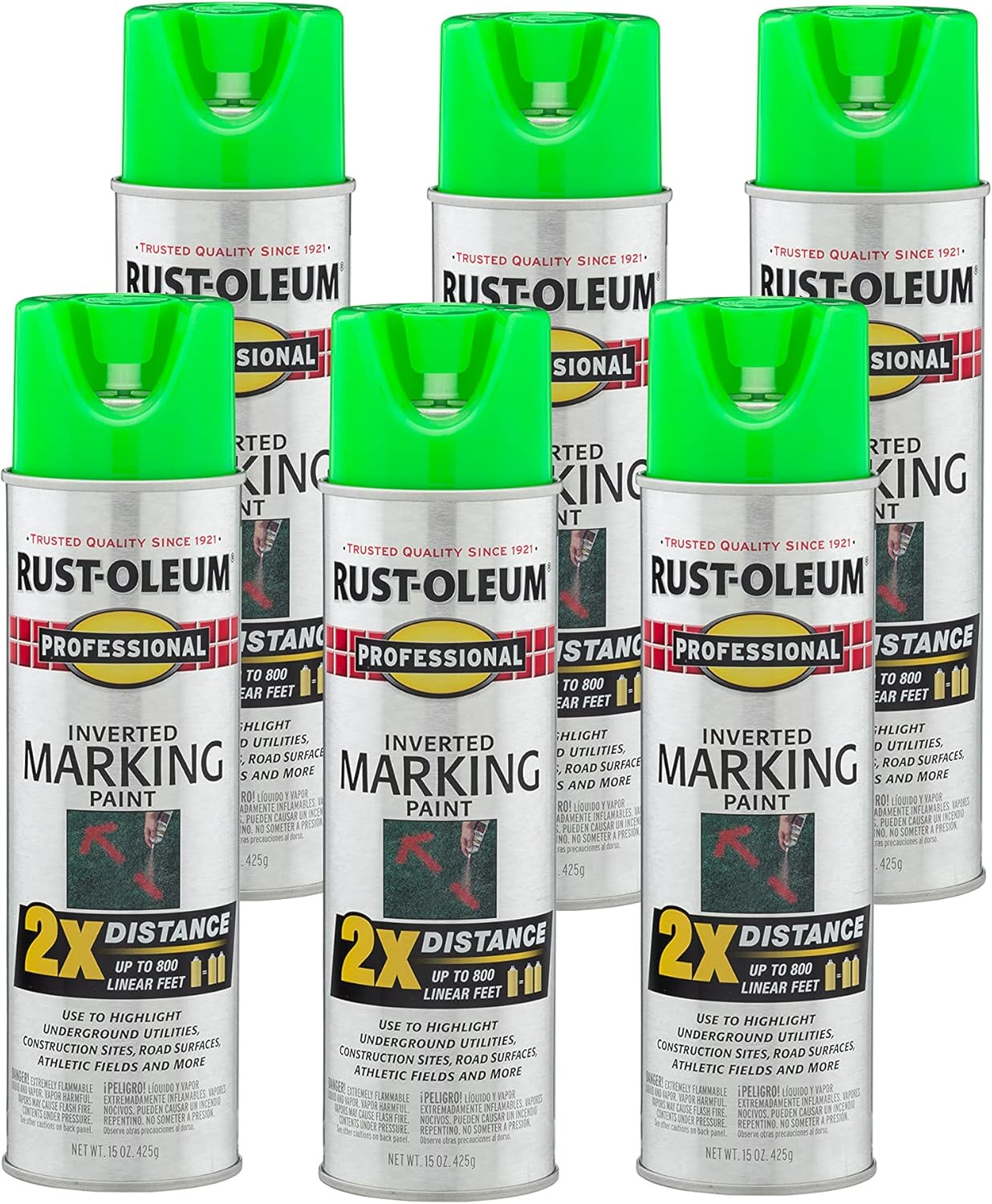 266574-6PK Professional 2X Distance Inverted Marking Spray Paint, Fluorescent Gr