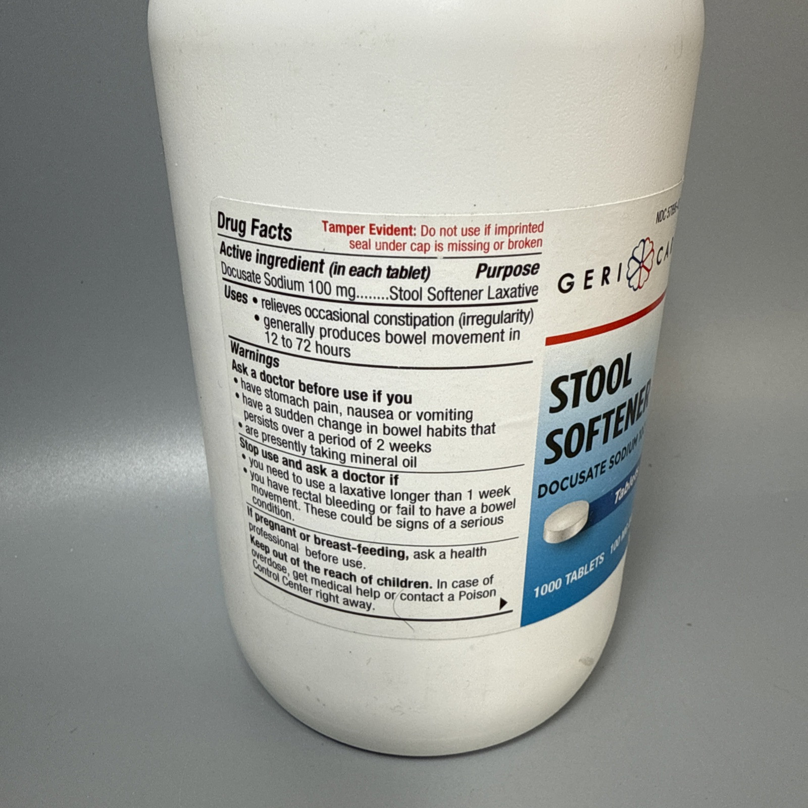 Gericare Docusate Sodium 100mg Stool Softener Tablets Constipation 1000 Count