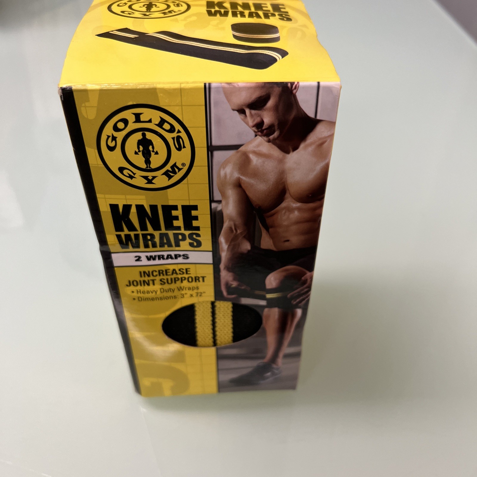 Gold's Gym Knee Wraps Set Black & Yellow Heavy Duty 3X 72 (2 Wraps) NEW.