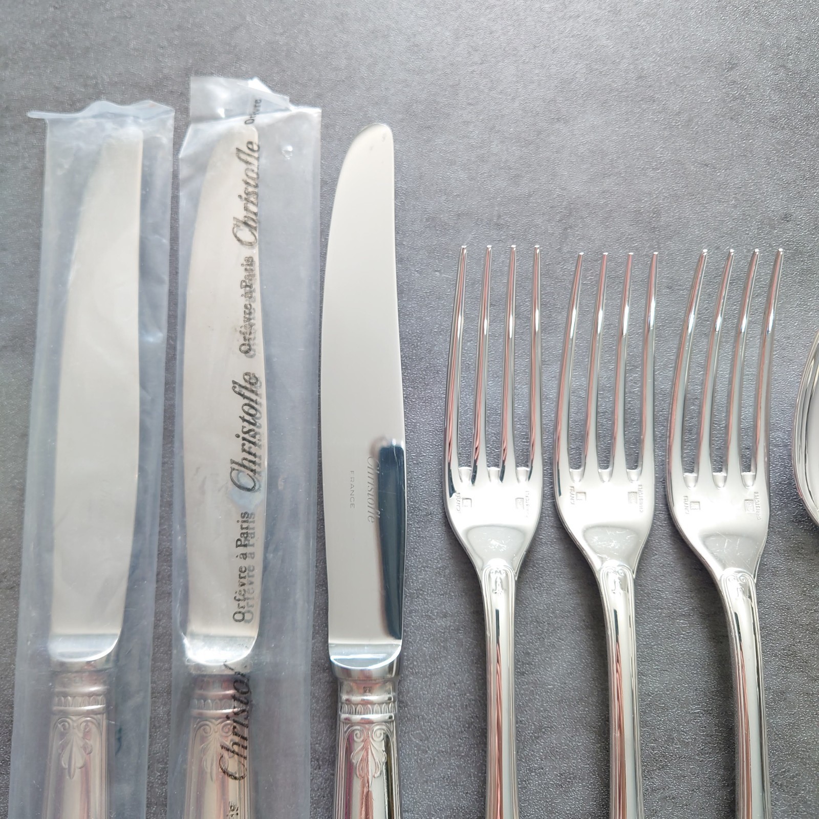 Christofle Malmaison 9pcs Silverplate Flatware Table Knife Fork Spoon Excellent