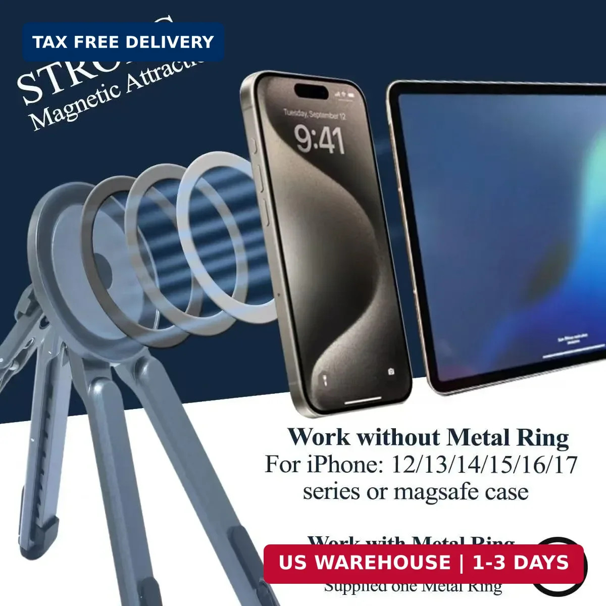 Foldable Desktop Portable Laptop Stand, Adjustable Laptop Riser with Magnetic Ph