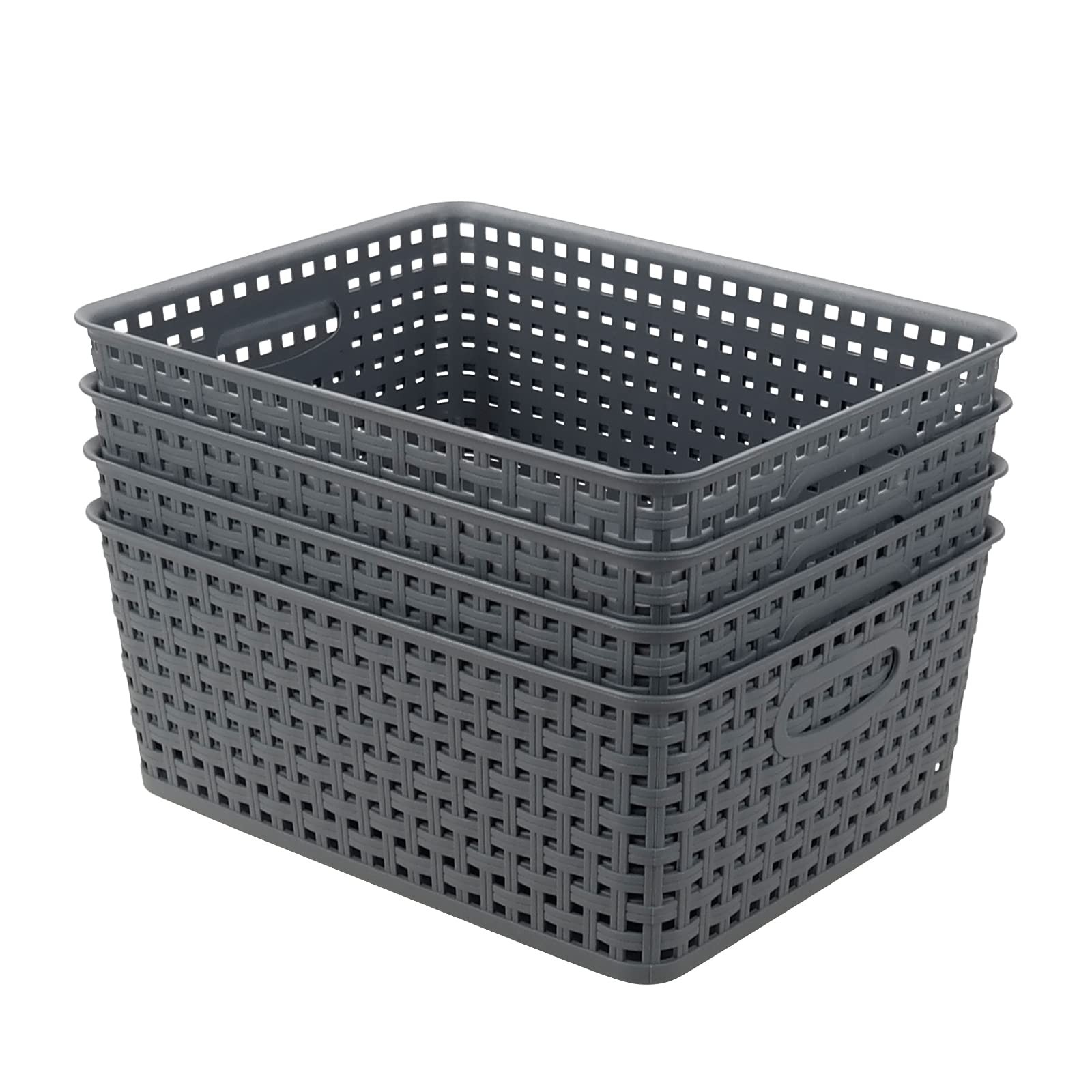4-Pack Plastic Storage Basket, Gray Organizer Bin