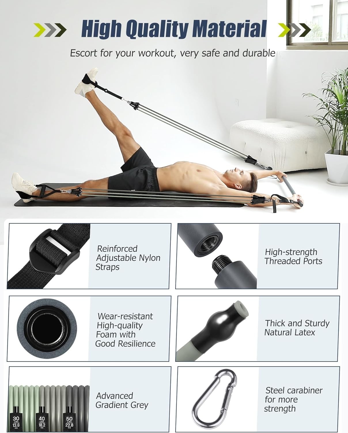 Pilates Bar with Elastic Resistance Bands
