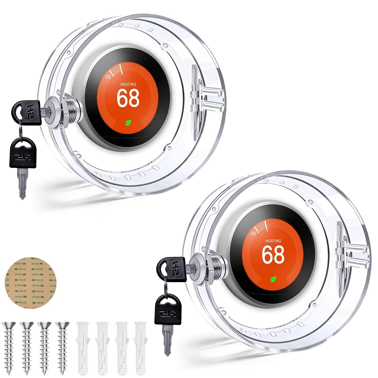 2 PC Round Thermostat Lock Box with Key, Clear Wall Universal Thermostat Guar...