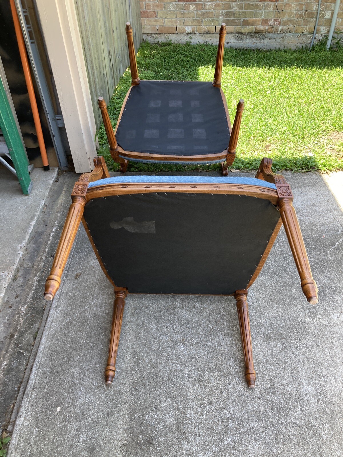 1 Louis XVI Blue Upholstery Arm Chairs. Nice.