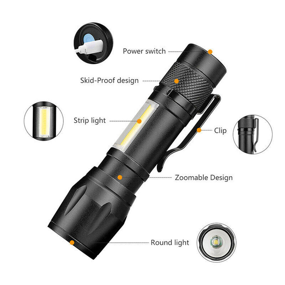 3X Super Bright LED Tactical Flashlight Mini USB Rechargeable Lamp 3 Modes Light