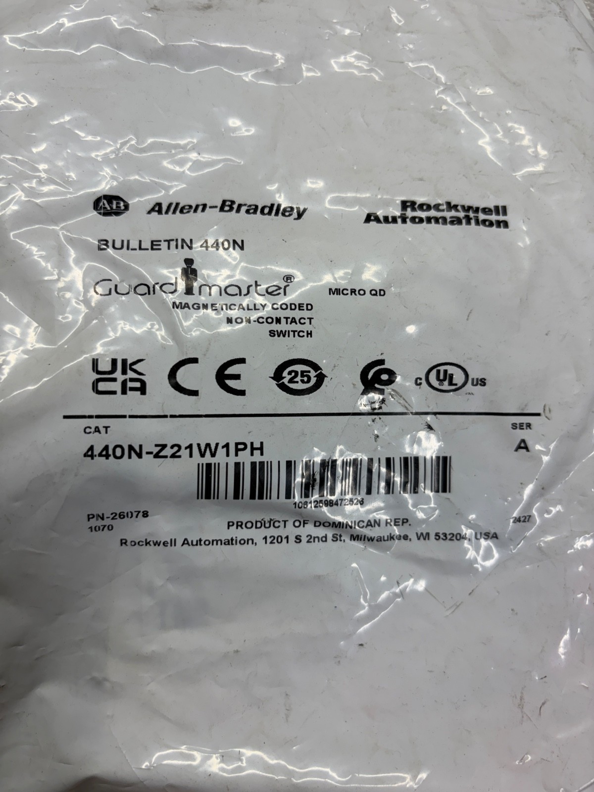 Allen Bradley 440N-Z21W1PH magnetic coded non contact switch