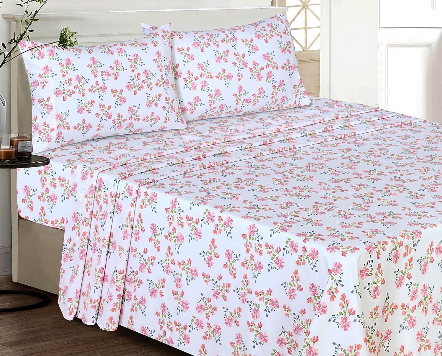 Bloomex 100% Cotton Queen Sheet Set – 4 Pieces, Soft Percale, 16" Deep Pocket